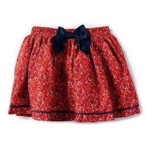 Edgehill Collection - Girls Elastic Waist Ditsy Floral Red Bow Skirt - Size: 5T